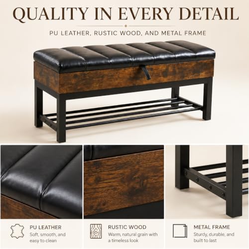 43.3'' Storage Bench with Shoe Rack, Tufted Entryway Bench - Image 6