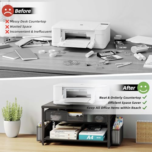 Metal Desktop Printer Stand with Storage Drawer & 2 Pen - Image 4