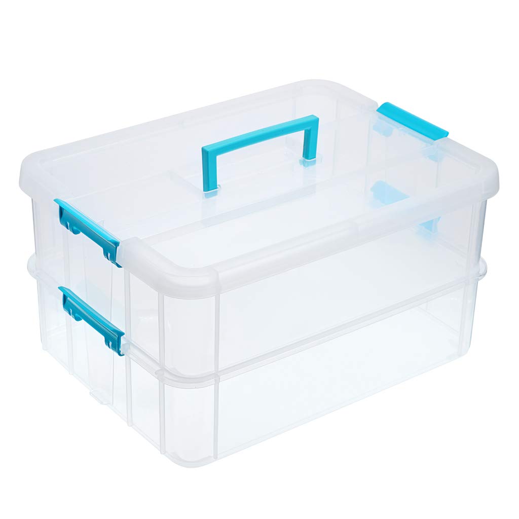 JUXYES 2-Tiers Plastic Stack Carry Storage Containers Box wih - Image 1