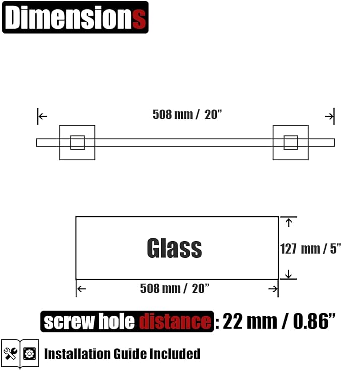 JQK Bathroom Glass Shelf, Floating Tempered Glass Shower Storage 20 by 5 inches, 304 Stainless Steel Champagne Bronze Wall Mount, TGS201L20-CB