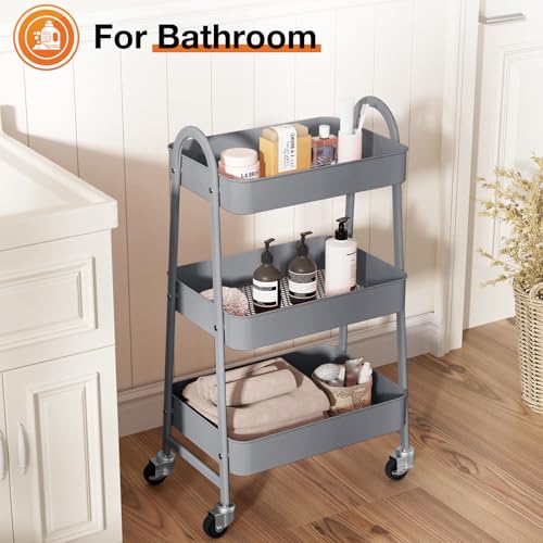 NEWBULIG 3-Tier Metal Rolling Cart with Lockable Wheels, Heavy - Image 6