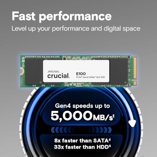 Crucial E100 SSD 480GB M.2 NVMe PCIe Gen4 Internal SSD, Up to 4 - Image 3