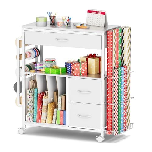 Wrapping Paper Storage Cart, Up to 12 Rolls, White - Image 2