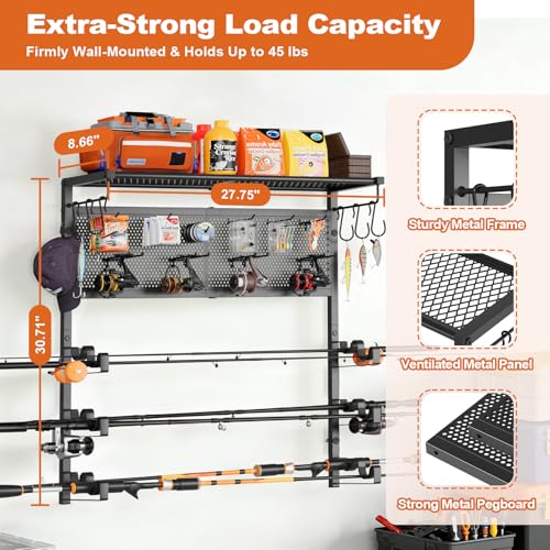 Wall Mount Fishing Rod Holder for Garage, Holds 6 Pole Rack - Image 7