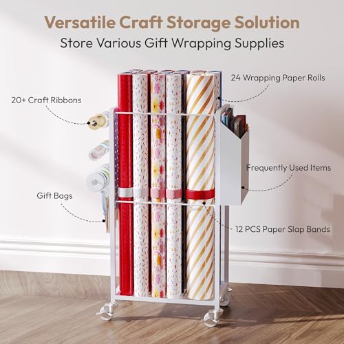 Wrapping Paper Storage Cart Station with 12PCS Slap Bands - Image 4