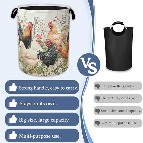 Roosters Hens Laundry Basket,Foldable Waterproof Oxford - Image 4
