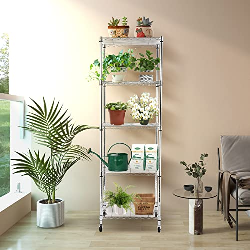 5 Tier Wire Shelving Unit With Wheels, Adjustable Narrow Metal - Image 6