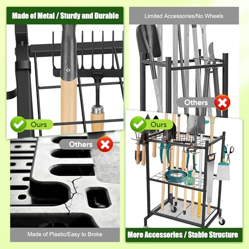 3 Tier Garden Tool Organizer with Wheels, Garden Tool Rack - Image 7