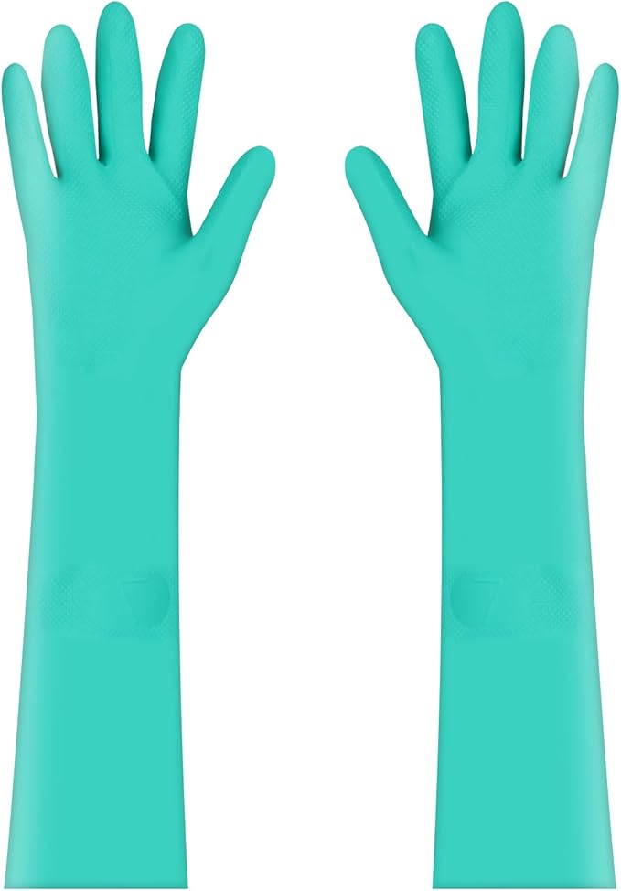 Long Sleeved Durable Nitrile Gloves 18in Reusable,Heavy duty Rubber Cleaning kitchen Cooking Anti Slip Dishwashing