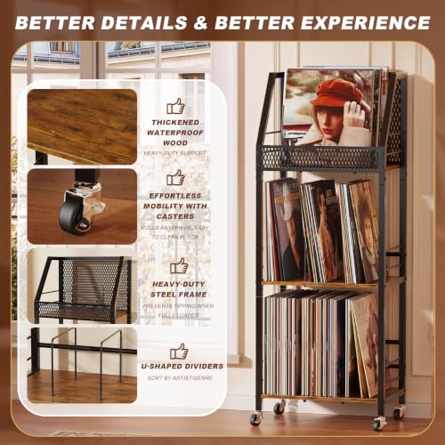 Emfogo Vinyl Record Storage Holder for 300 Albums, 3-Tier - Image 6