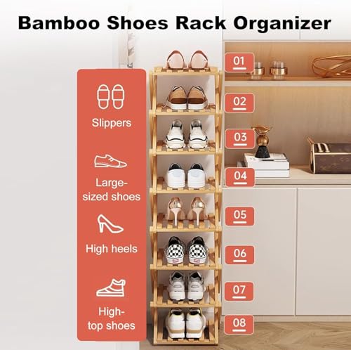 YYW Bamboo Shoe Rack, Foldable Vertical Free Standing Shoe - Image 4