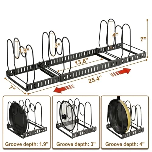 Pot and Pan Organizer Rack for Cabinet, 3 Expandable Pot Lid - Image 5