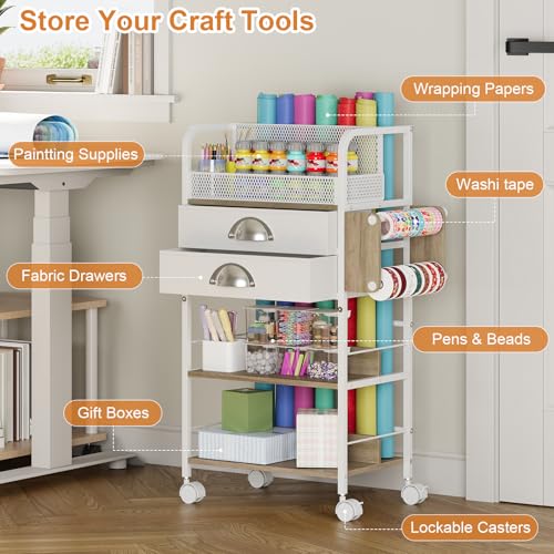 Rolling Wrapping Paper Storage Cart Organizer White - Image 4