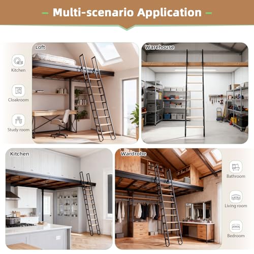 10.35FT Industrial Style Loft Ladder, 8 Steps with Black - Image 5