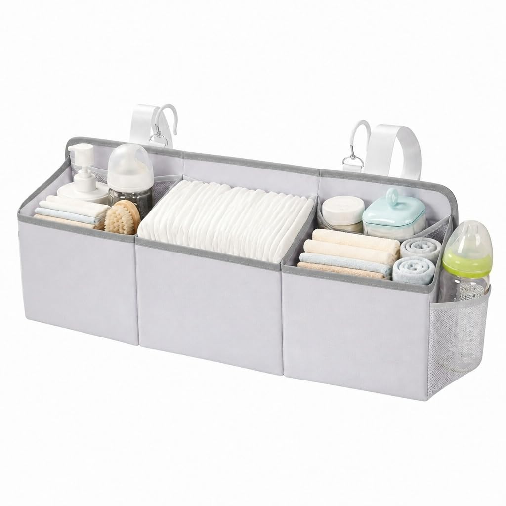 Vireo Hanging Baby Diaper Caddy,Plastic Insert & Hooks - Image 1