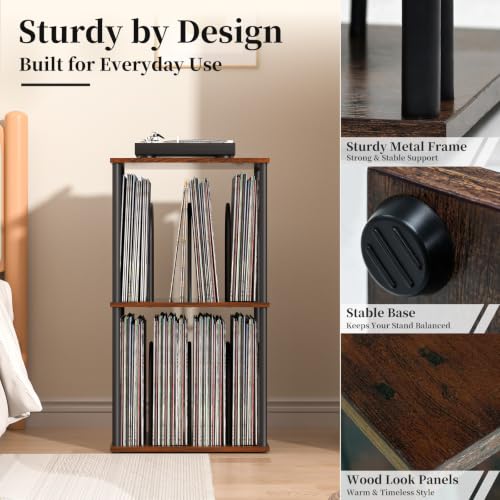 Record Player Stand, 3-Tier Vinyl Record Storage,Walnut - Image 8