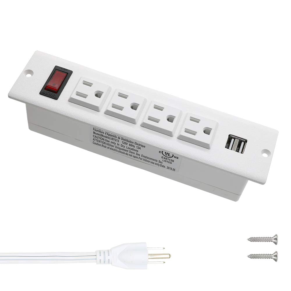 Recessed Power Strip Socket with USB Ports Mountable Desk Power - Image 1