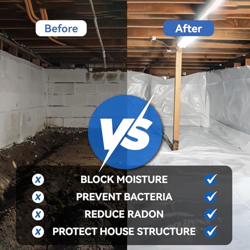 White 10 Mil Plastic Sheeting, 10x100', Crawlspace Vapor Barrier - Image 6