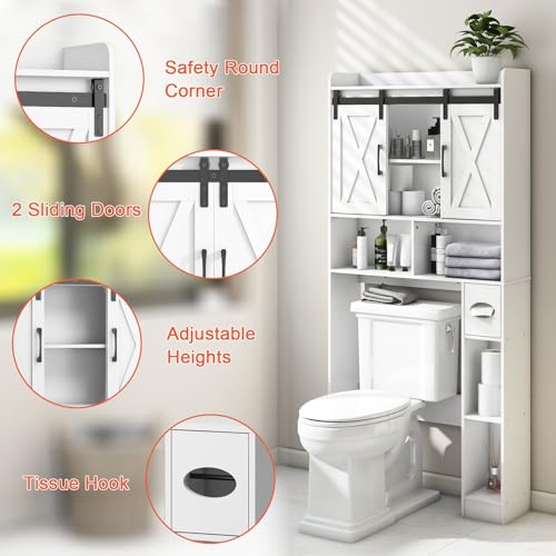 Vabches Over The Toilet Storage Cabinet with Sliding Doors, White - Image 5