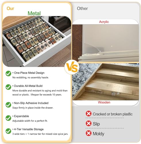 GOENDR Metal Spice Drawer Organizer, 4-Tier Spice Rack for Drawer - Image 3