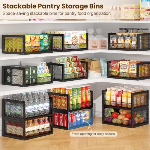 3 Pack Stackable Wire Baskets, Open Front Pantry Storage Bins - Image 3