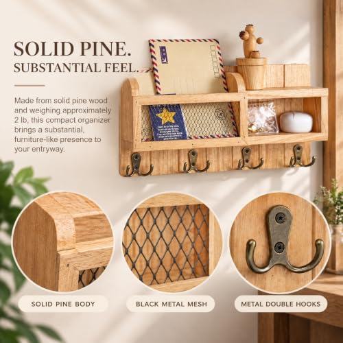 Key Holder Mail Organizer Wall Mount with Shelf Farmhouse - Image 4