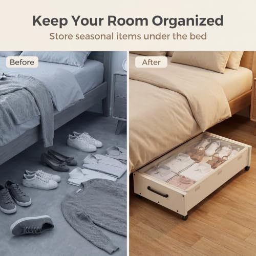 Wooden Under Bed Storage with Wheels, Rolling Under - Image 5