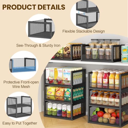 3 Pack Stackable Wire Baskets, Open Front Pantry Storage Bins - Image 7