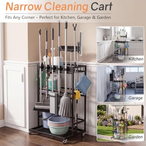 Cleaning Supply Organizer & Broom Holder, Cleaning Cart on Wheels - Image 5