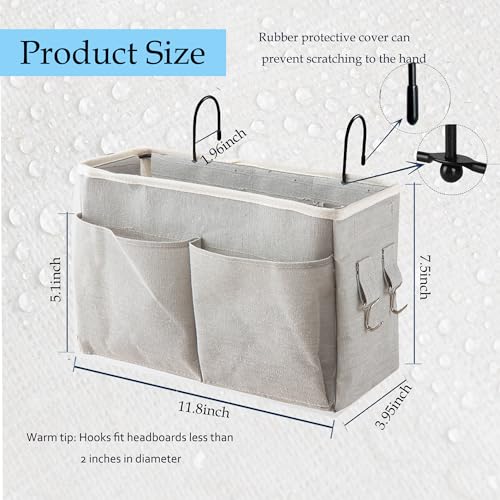 Bedside Caddy, Hanging Storage Bag with Hooks for Bunk & Dorm Bed - Image 4