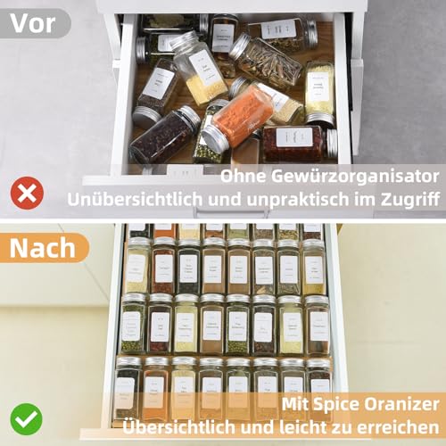 Spice Drawer Organzier,4 Tiers Bamboo Spice Rack Tray Insert - Image 4
