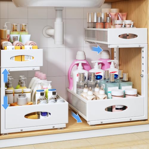 Under Sink Organizer, 2 Pack 2 Tier Pull Out Under Cabinet Organizer Shelf with Pad for Framed Cabinets, Metal Slide Out Under Sink Storage, Mesh Sliding Drawers for Kitchen Bathro - Image 2