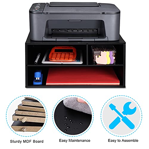 Printer Stand Shelf with Storage Wood Desk Paper Organzier - Image 4