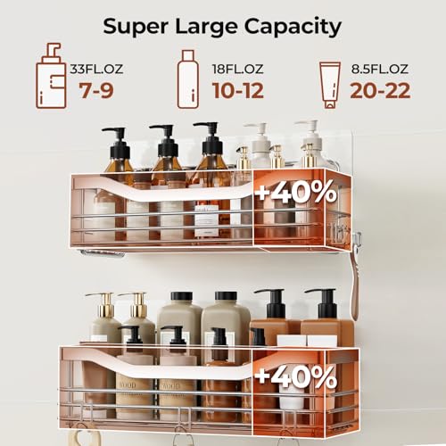 Orimade Shower Caddy Basket Shelf with 5 Hooks Adhesive Organizer - Image 7