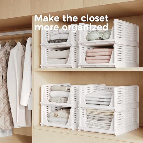 Pinkpum Stackable Plastic Storage Basket, Foldable Closet - Image 6