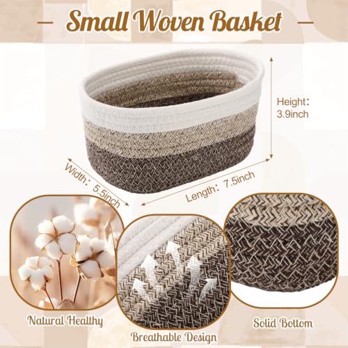 10 Pack Small Woven Baskets, Cotton Rope, White, Natural Linen - Image 3