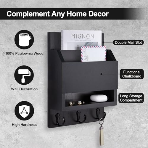 Key and Mail Holder for Wall with Chalkboard and Long Storage Box - Image 4