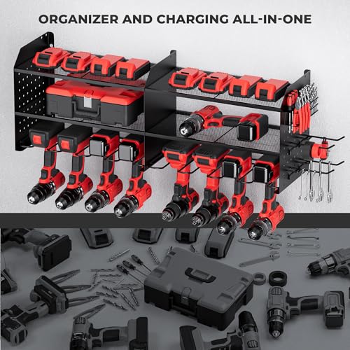 2-in-1 Power Tool Organizer Wall Mount, 3-Layer Tool Rack, Black - Image 5