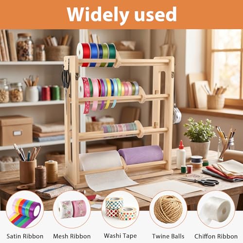 4-Tier Ribbon Storage Rack, Wooden Ribbon Organizer Spool - Image 5