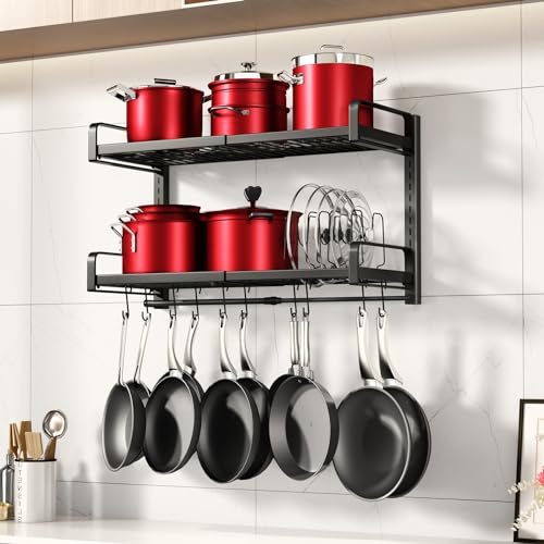19"- 30" Expandable Hanging Pot Rack, 2 Tier Heavy Duty Wall - Image 2