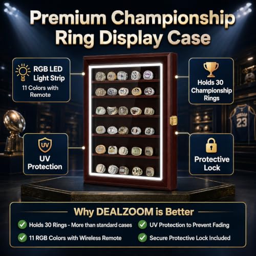 Championship Ring Display Case RGB LED Wall Display (30 Ring Red) - Image 3