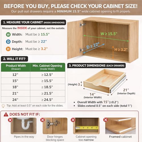 2 Set Wood Pull out Cabinet Organizer, Wood Color - Image 3