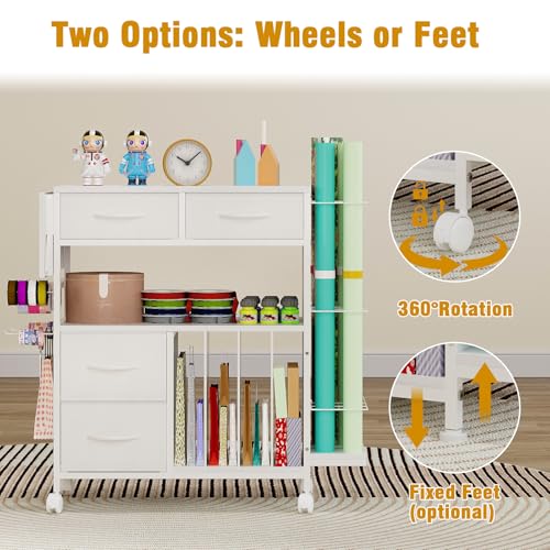 Wrapping Paper Storage Cart with Foldable Table, 3 Tier - Image 5