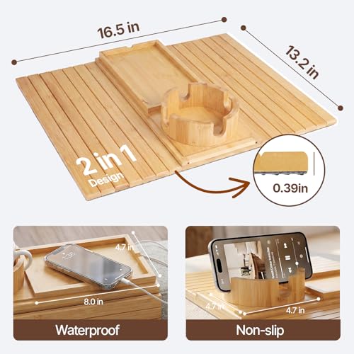 Bamboo Sofa Armrest Tray, Foldable Couch Arm Tray Side Table - Image 4