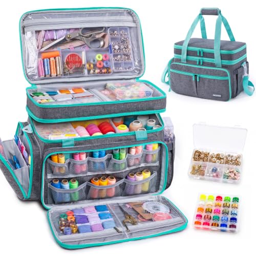 AMOIGEE Double Layer Sewing Organizer Bag with 2 Clear Storage - Image 2
