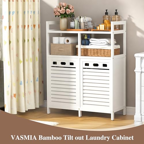VASMIA Tilt Out Laundry Hamper Cabinet, Bamboo Double Laundry - Image 5
