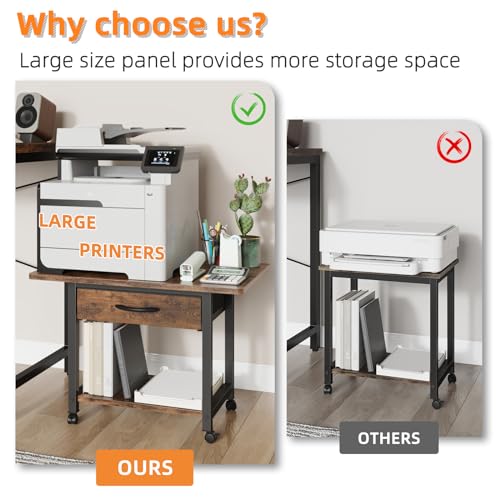 YAOHUOO 22"x15" Large Printer Stand with Drawer, 2-Tier - Image 6