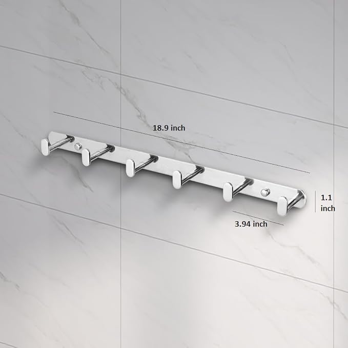 Roshan Handcrafted and Hand Polished Multi Purpose Towel Rack, SUS304 Stainless Steel Rust Proof and Peel Resistant Towel Shelf, Towel Hook, Includes 2 Handmade Hooks (4, Silver)