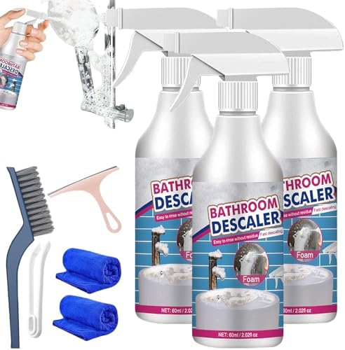 60ml/2.02fl oz Bathroom Descaler, Bathroom Descaler Foam Cleaner, Stubborn Stains Cleaner, Bathroom Descaler Spray, Bubble Cleaner Foam Spray, All Purpose Rinse Cleaning Foam for Bathroom (3PCS)