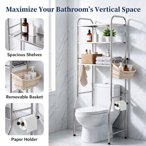 Over The Toilet Storage 3 Tier Stainless Steel Bathroom Organizer - Image 6